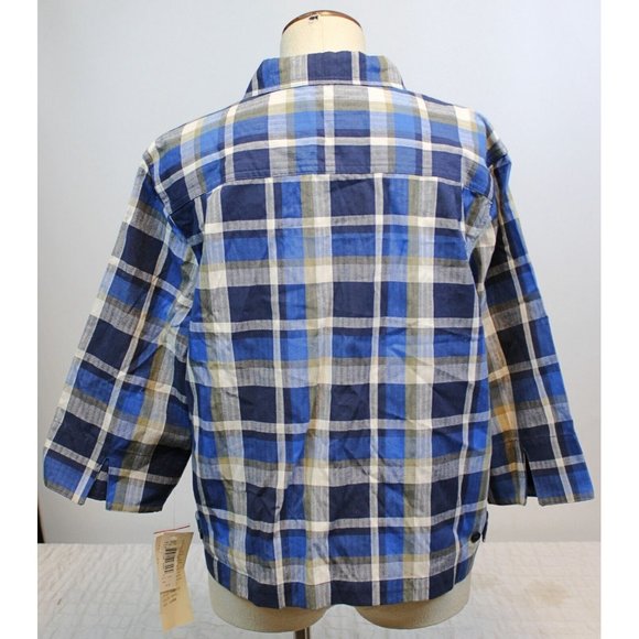 Lemon Grass Women's Blue Plaid Zipper Flannel size L NWT Chest Pocket Collared - Picture 3 of 8